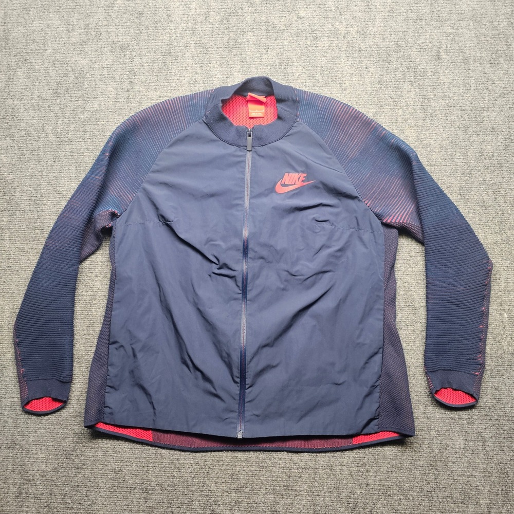 Nike Tech Knit Bomber Jacket Mens Large Navy Blue Red Full Zip 828292-451